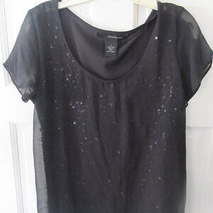 Calvin Klein Sheer Sequin SS Top Sz M